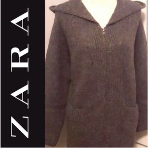 ZARA Long Knit Hooded Zip Sweater